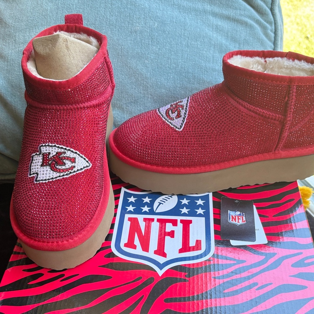 NFL Red Kansas City Chiefs Crystal Ankle Booties